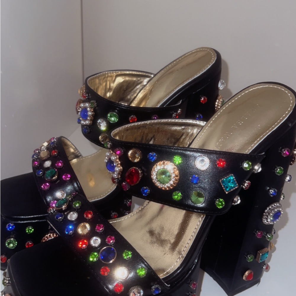 AKIRA Multicolor Embellished Platform Heels